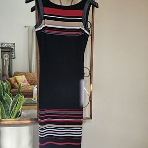 White House Black Market Black and Red Midi Dress With Faux Leather Accent